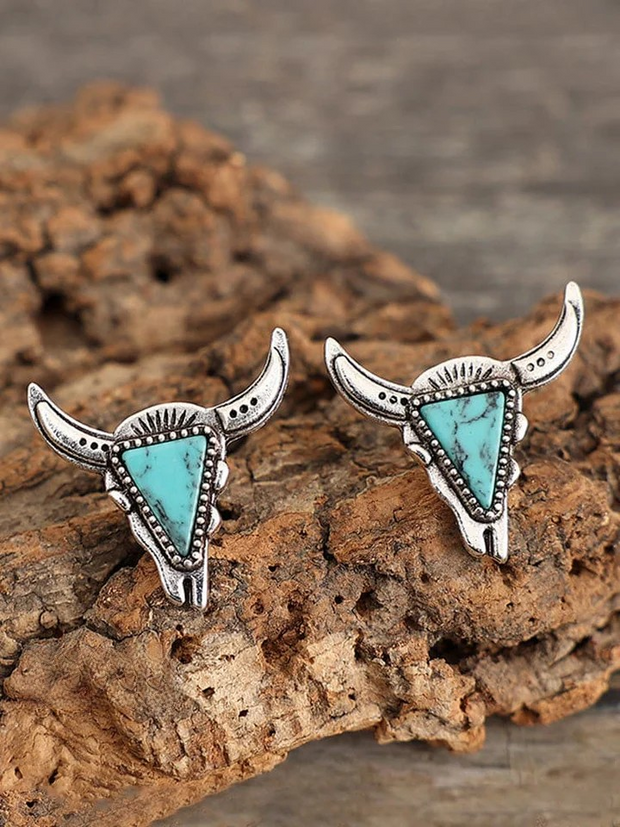 Western Turquoise Cow Head Earrings