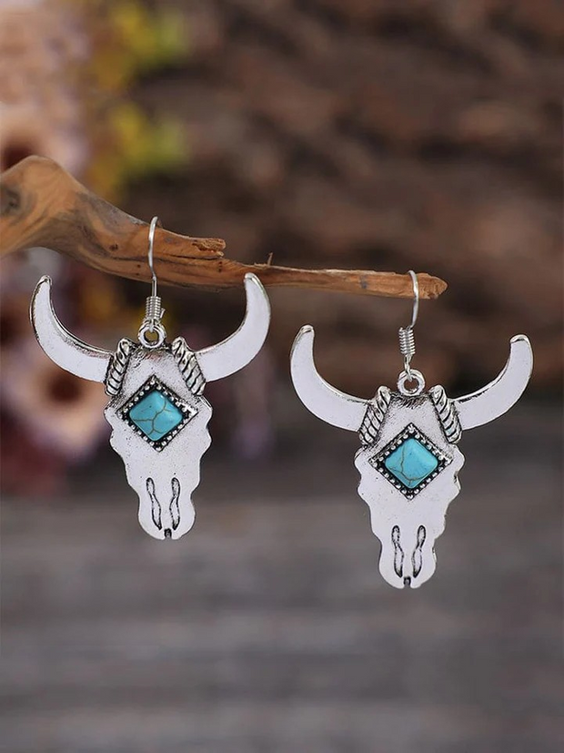 Western Turquoise Cow Head Earrings