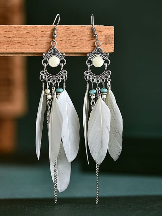 Vintage Fringe Colorblock Feather Earrings