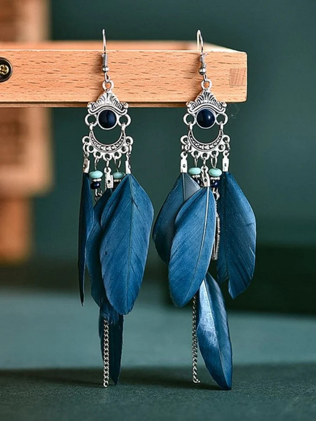 Vintage Fringe Colorblock Feather Earrings