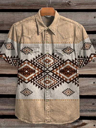 Vintage Aztec Style Print Casual Shirt