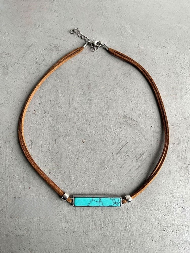 Vintage Western Cowboy Simple Geometric Long Leather Cord Necklace