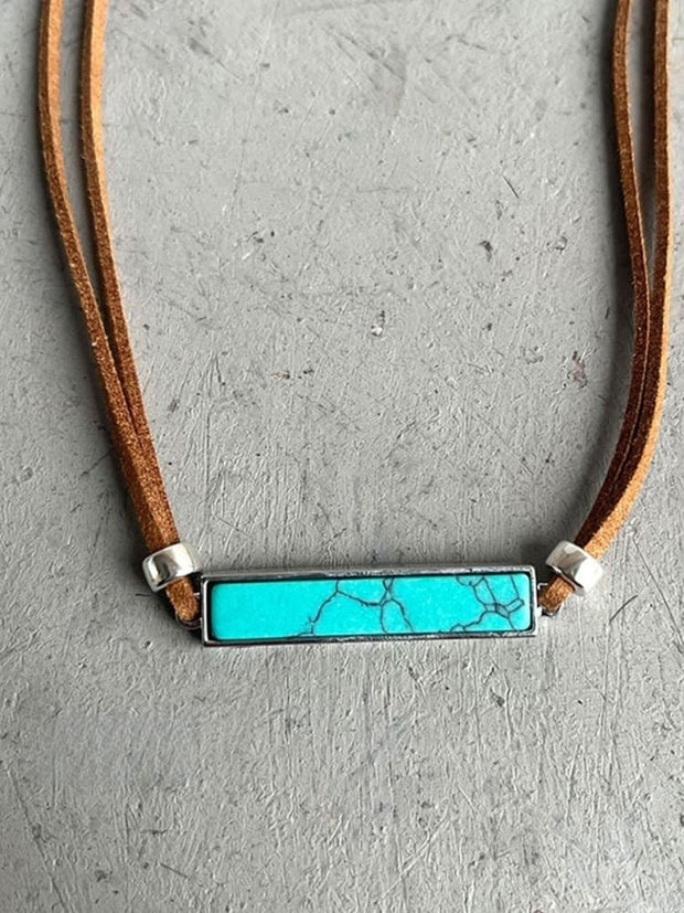 Vintage Western Cowboy Simple Geometric Long Leather Cord Necklace