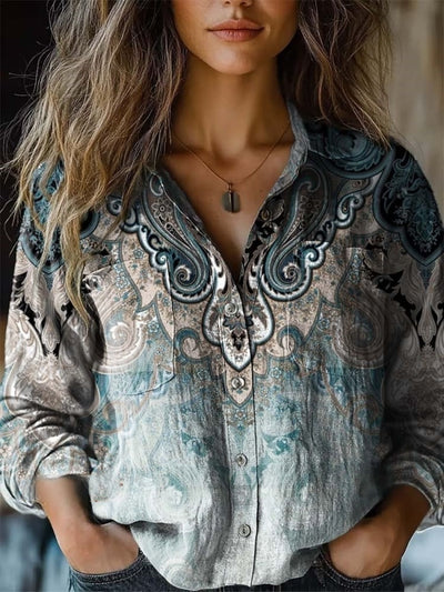 Women's Paisley Print Casual Long Sleeve Comfortable Cotton Shirt