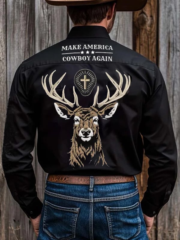 Men's Outdoor Western Print Long Sleeve Shirt