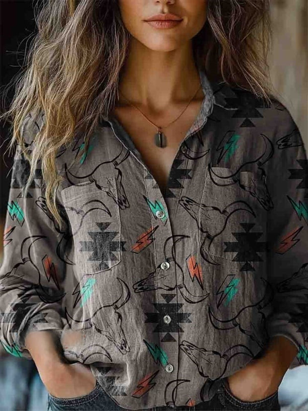 Women's Aztec Print Casual Long Sleeve Comfortable Cotton Shirt