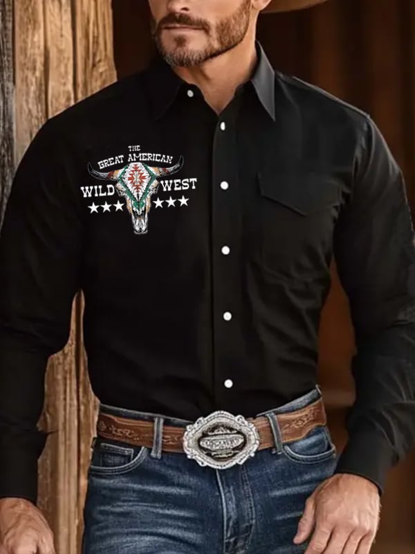 Men's Outdoor Western Print Long Sleeve Shirt