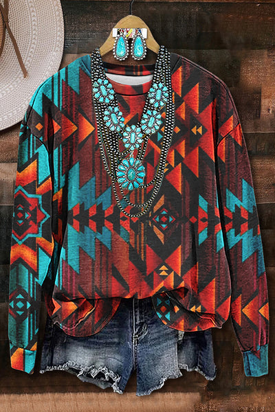 Contrast Color Aztec Printed Sweatshirt