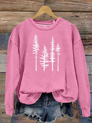 Pine Trees Silhouette Graphic Printed Casual Sweatshirt