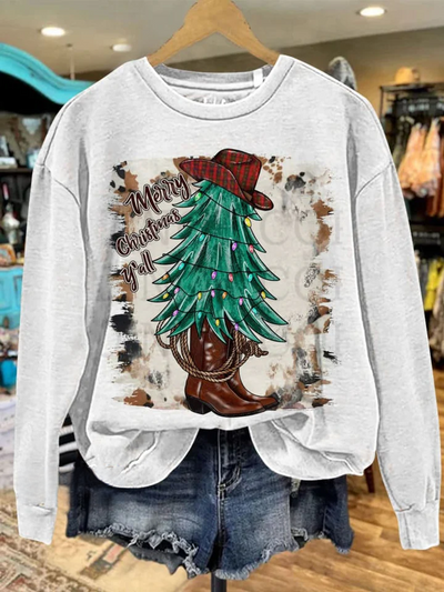 Cowboy Christmas Tree Art Print Casual Sweatshirt