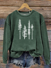 Pine Trees Silhouette Graphic Printed Casual Sweatshirt