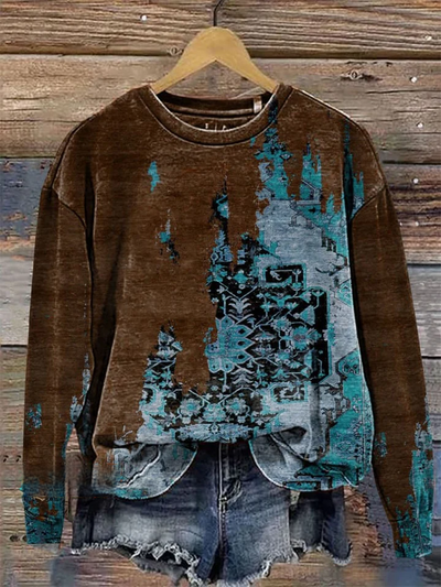 Western Style Print Casual  Sweatshirt