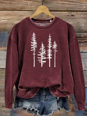 Pine Trees Silhouette Graphic Printed Casual Sweatshirt