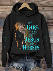 This Girl Runs On Jesus And Horses Art Pattern Print Casual Sweatshirt