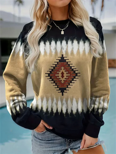 Brown Retro Aztec Print Casual Sweatshirt