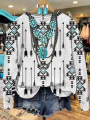 White Vintage Aztec Print Casual Sweatshirt