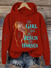 This Girl Runs On Jesus And Horses Art Pattern Print Casual Sweatshirt