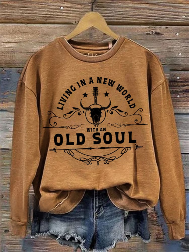 Living in A New World with An Old Soul Vintage Washed Sweatshirt