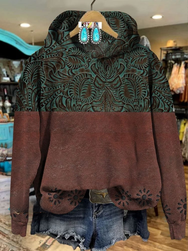 Western Style Print Casual  Sweatshirt