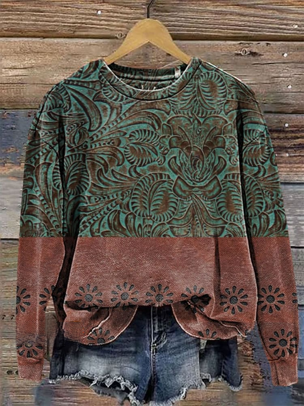 Western Style Print Casual  Sweatshirt