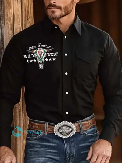 Men’s Outdoor Western Print Long Sleeve Shirt As Shown / Xs Shirt