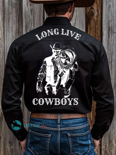 Men’s Outdoor Western Print Long Sleeve Shirt As Shown / Xs Shirt