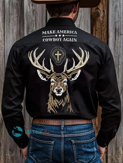 Men’s Outdoor Western Print Long Sleeve Shirt As Shown / Xs Shirt