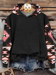 Native Geometric Print Long Sleeve Hoodie