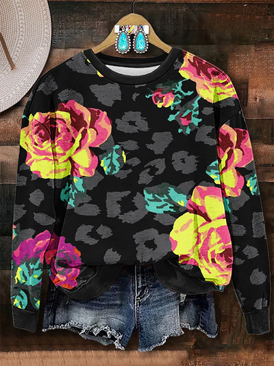 Floral Leopard Print Sweatshirt