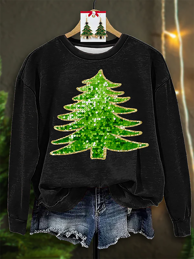 Shiny Sequined Christmas Tree Sweatshirt