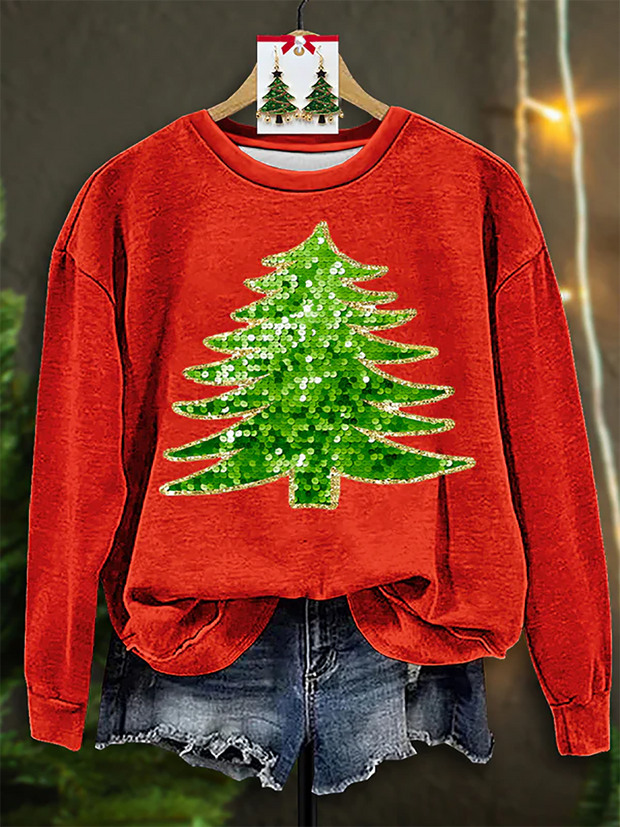 Shiny Sequined Christmas Tree Sweatshirt