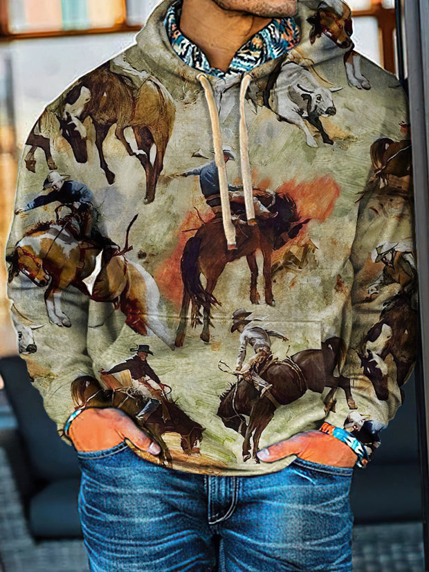 Western Cowboy Print Casual Hoodie Sweatshirt