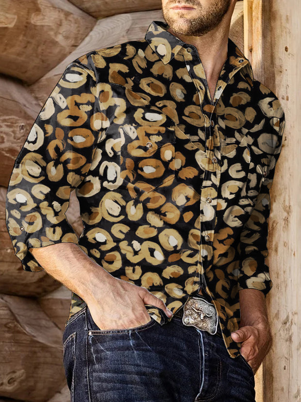 Men's Vintage Coffee Beans Print Casual Long Sleeve Shirt