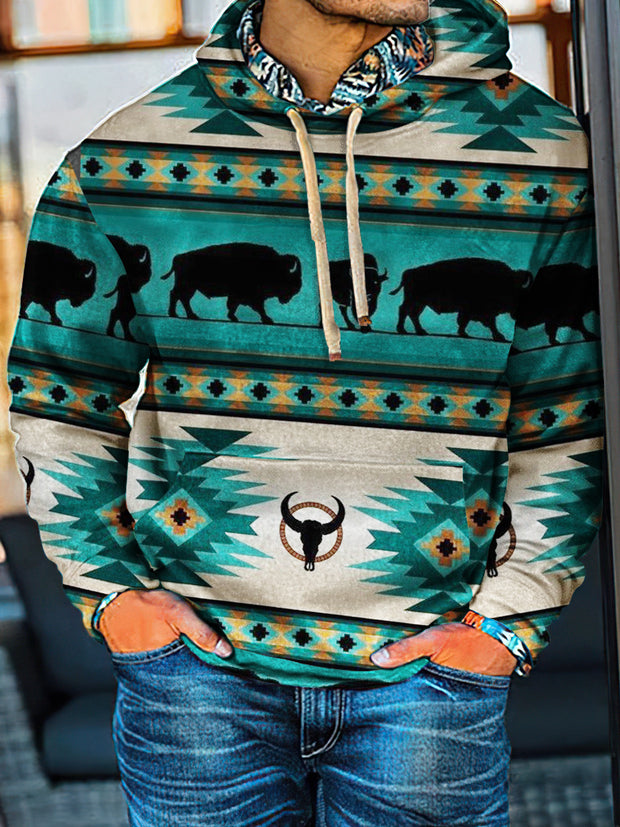 Western American Bison Print Casual Hoodie Sweatshirt