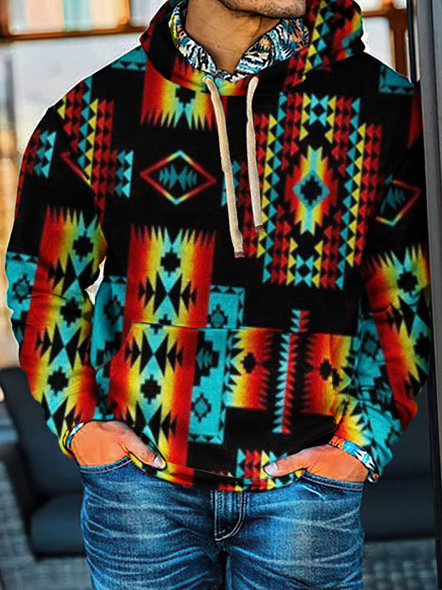 Western Style Abstract Aztec Print Casual Hoodie Sweatshirt