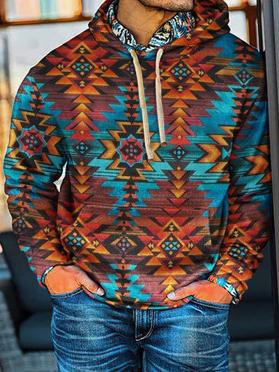 Western Aztec Geometric Pattern Print Casual Hoodie Sweatshirt