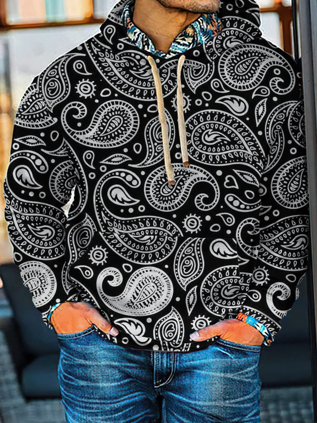 Western Style Cashew Flower Print Casual Hoodie Sweatshirt