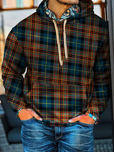 Western Style Plaid Abstract Print Casual Hoodie Sweatshirt