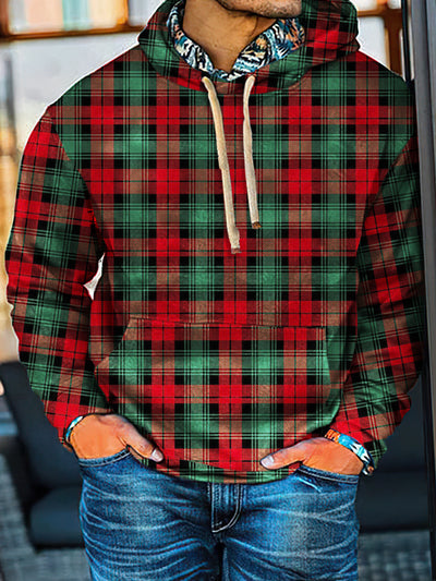 Western Style Scottish Tartan Abstract Print Casual Hoodie Sweatshirt