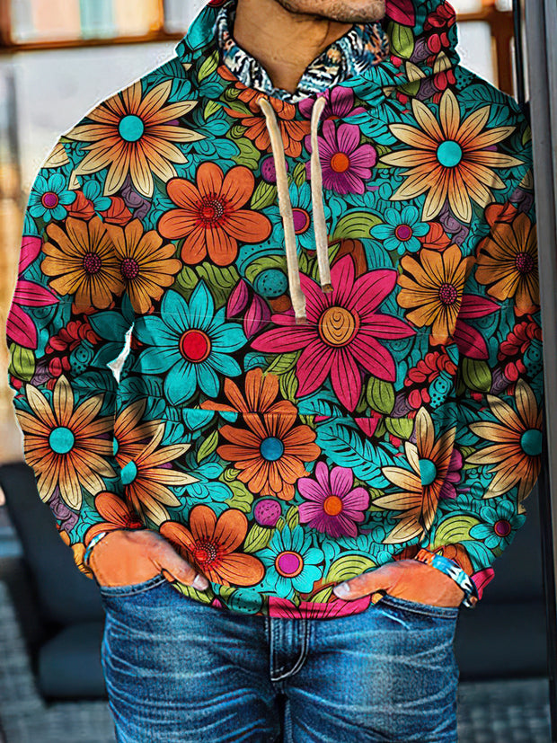 Western Style Flowers Abstract Print Casual Hoodie Sweatshirt