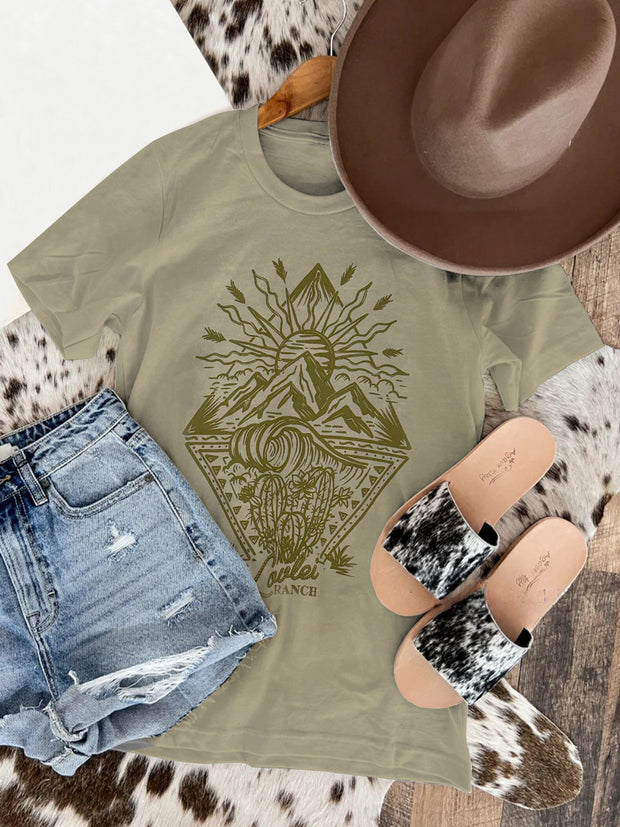 Unisex Western Cactus Print Casual Short Sleeves T-Shirt