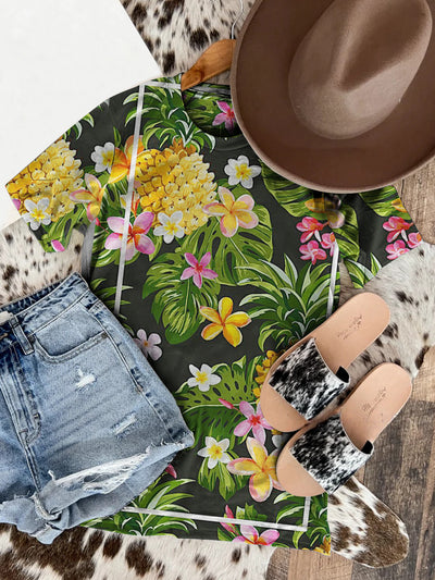 Unisex Fruit Flower Print Casual Short Sleeves T-Shirt