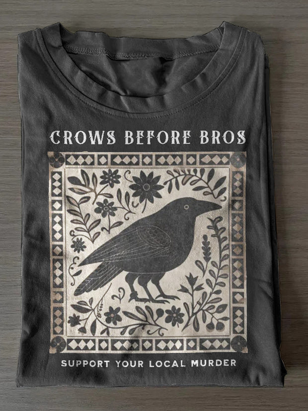 Unisex Crow Print Casual Short Sleeves T-Shirt