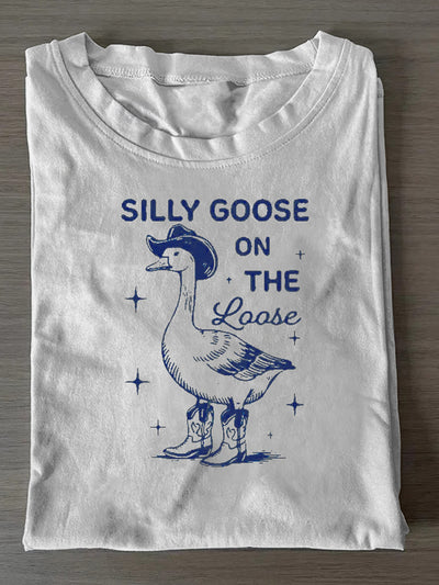 Unisex Silly Goose Print Casual Short Sleeves T-Shirt