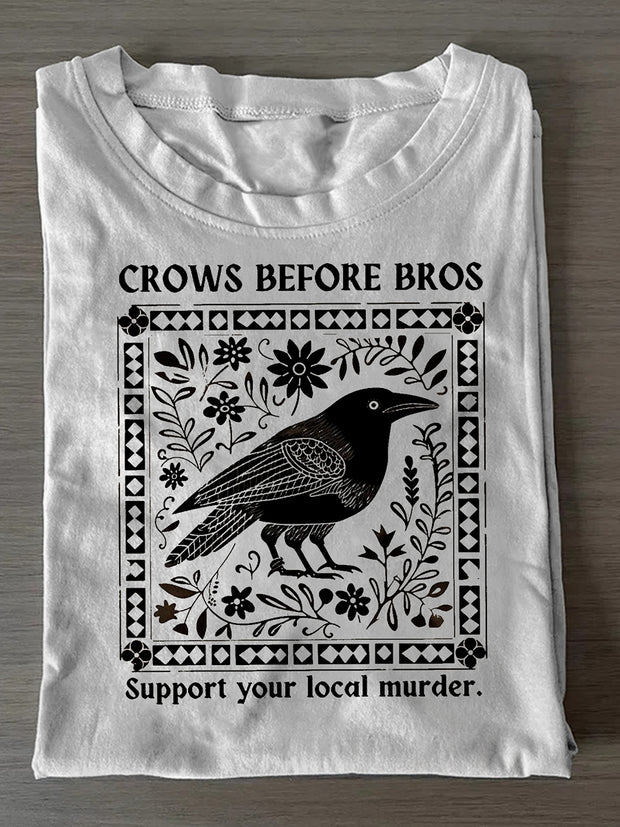 Unisex Retro Crow Print Casual Short Sleeves T-Shirt