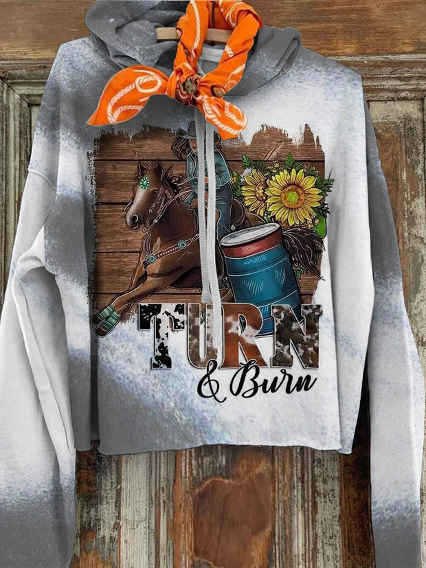 Women's Retro Western Cowboy Printed Casual Fashion Long Sleeve Hoodie