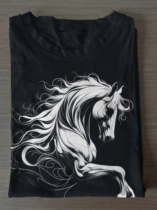 Unisex Horse Silhouette Print Casual Short Sleeves T-Shirt