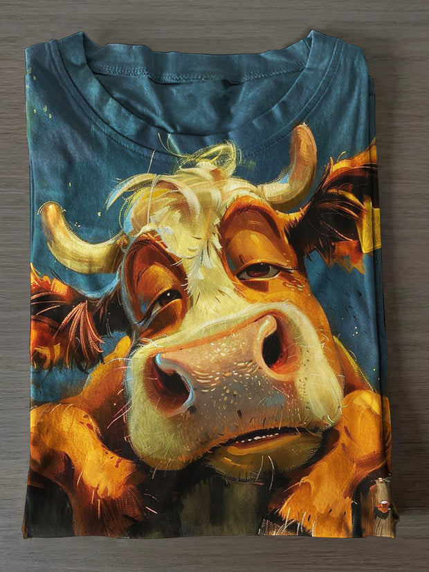 Unisex Retro Cow Print Casual Short Sleeves T-Shirt