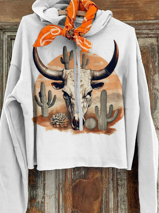 Women's Retro Cowboy Printed Casual Fashion Long Sleeve Hoodie