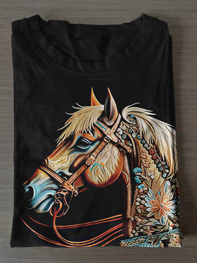 Unisex Indian Horse Print Casual Short Sleeves T-Shirt